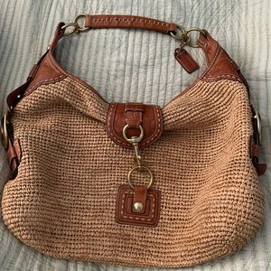 Coach Bleecker Millie Large Straw Leather  Hobo Bag